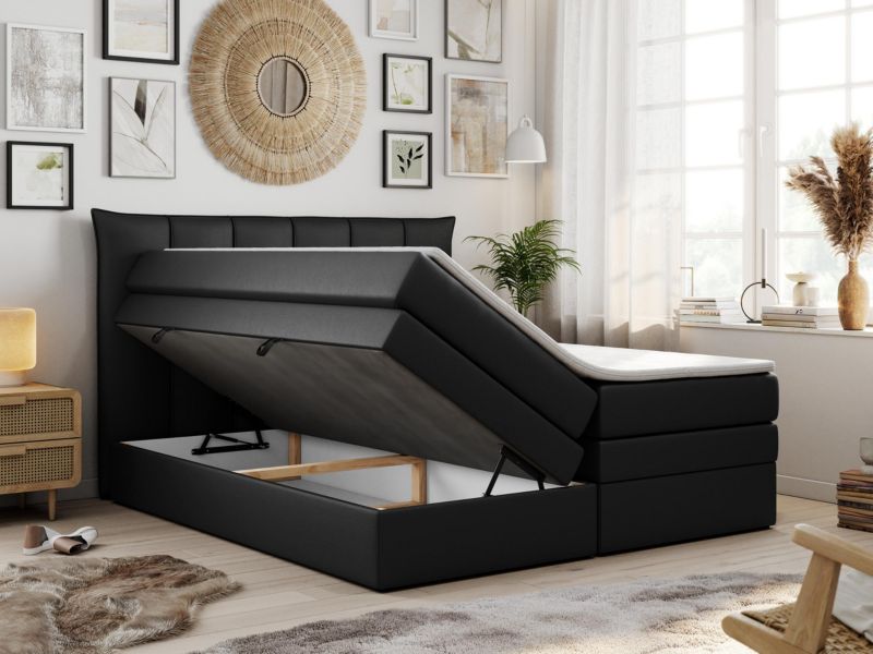 Łóżko kontynentalne MKS Meble PREMIUM 10 KING 140x200 H3 Czarny ecoskóra 1szt.