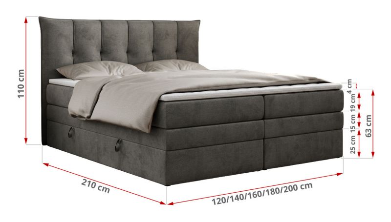 Łóżko kontynentalne MKS Meble PREMIUM 10 KING 140x200 H4 Ciemnoszary welvet 1szt.