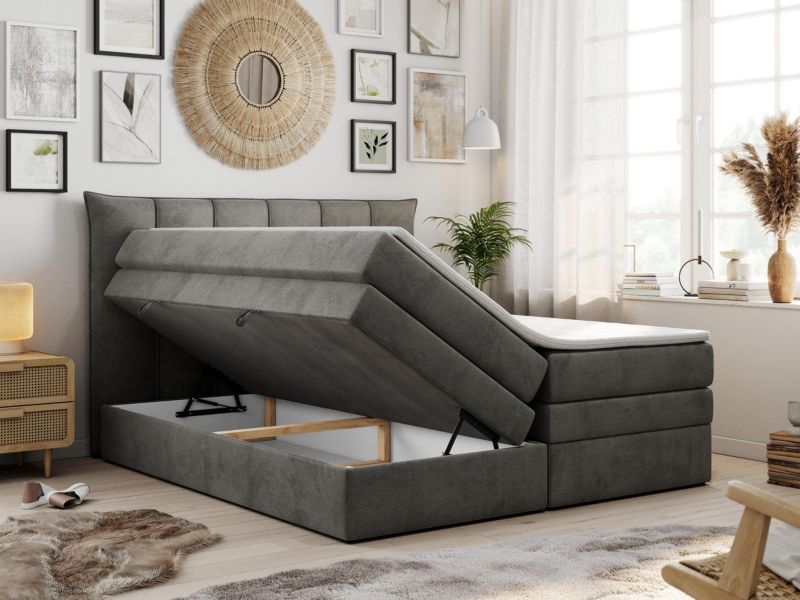 Łóżko kontynentalne MKS Meble PREMIUM 10 KING 140x200 H4 Ciemnoszary welvet 1szt.