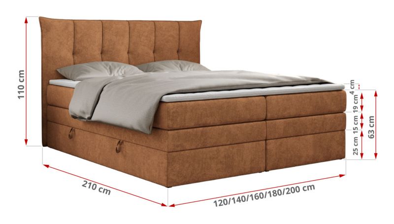 Łóżko kontynentalne MKS Meble PREMIUM 10 KING 140x200 H4 Pomarańczowy struktura 1szt.