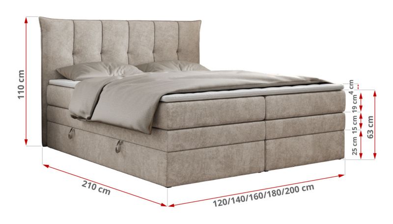 Łóżko kontynentalne MKS Meble PREMIUM 10 KING 160x200 H3 Beżowy struktura 1szt.