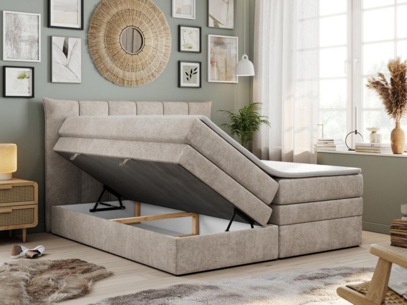 Łóżko kontynentalne MKS Meble PREMIUM 10 KING 160x200 H3 Beżowy struktura 1szt.
