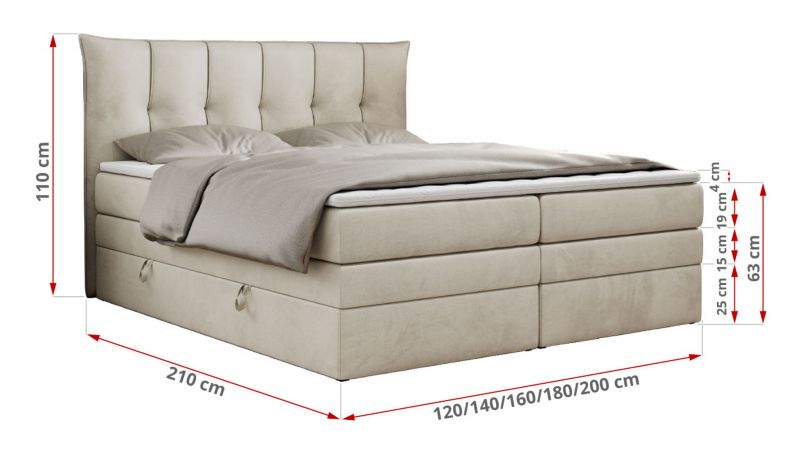 Łóżko kontynentalne MKS Meble PREMIUM 10 KING 160x200 H3 Beżowy welvet 1szt.