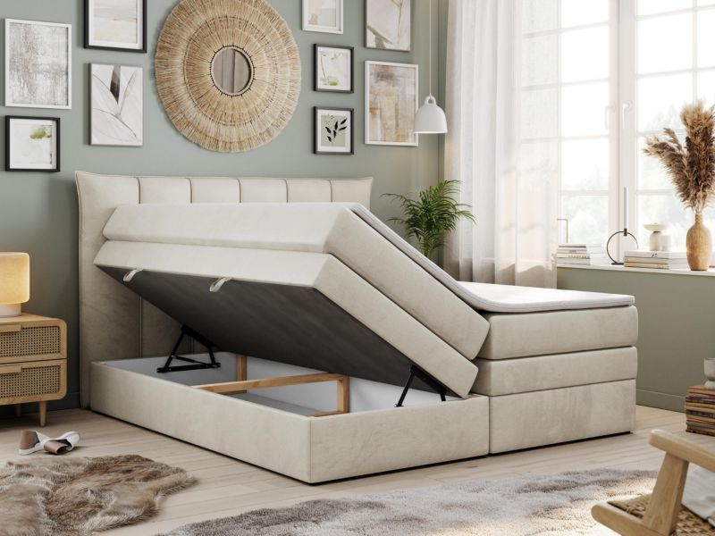 Łóżko kontynentalne MKS Meble PREMIUM 10 KING 160x200 H3 Beżowy welvet 1szt.