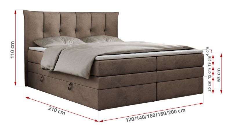 Łóżko kontynentalne MKS Meble PREMIUM 10 KING 160x200 H3 Brązowy welvet 1szt.