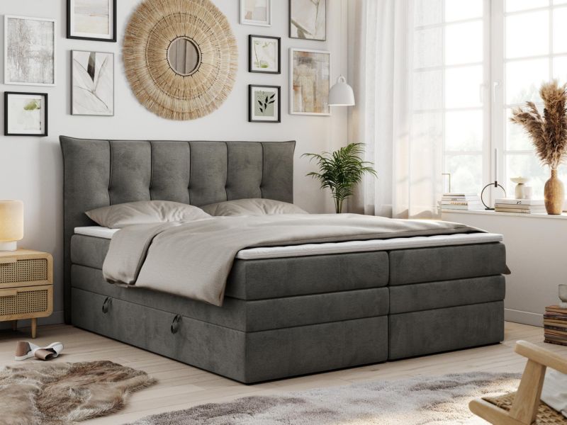 Łóżko kontynentalne MKS Meble PREMIUM 10 KING 160x200 H3 Ciemnoszary welvet 1szt.