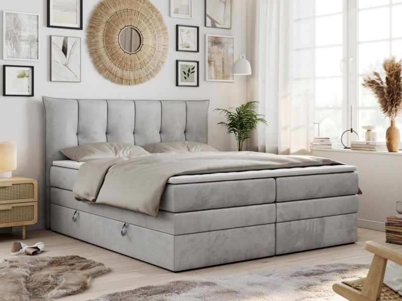 Łóżko kontynentalne MKS Meble PREMIUM 10 KING 160x200 H3 Jasnoszary welvet 1szt.