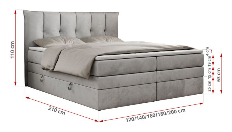 Łóżko kontynentalne MKS Meble PREMIUM 10 KING 160x200 H3 Jasnoszary welvet 1szt.