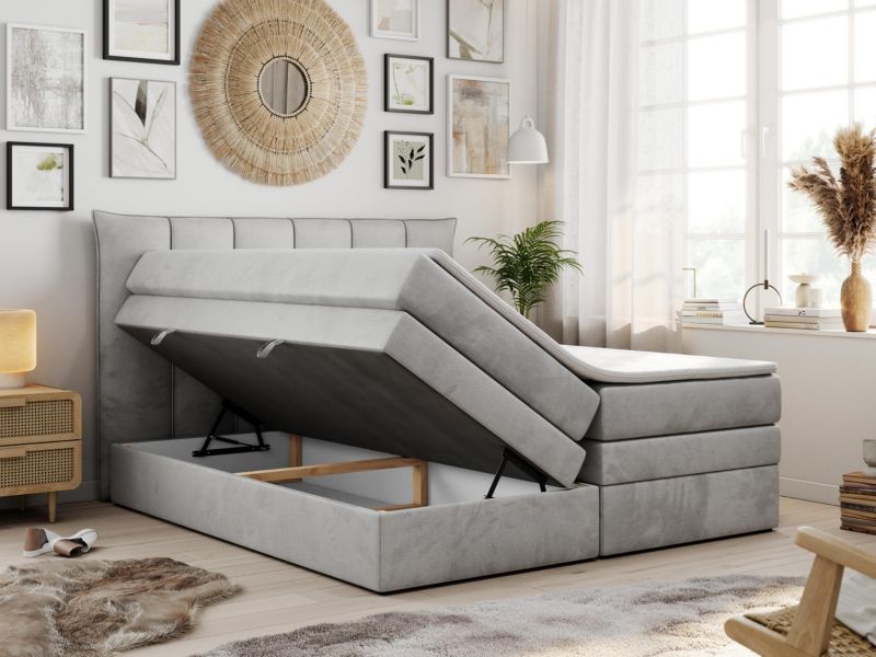 Łóżko kontynentalne MKS Meble PREMIUM 10 KING 160x200 H3 Jasnoszary welvet 1szt.