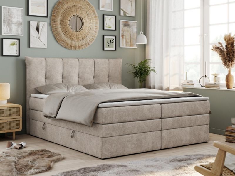 Łóżko kontynentalne MKS Meble PREMIUM 10 KING 160x200 H4 Beżowy struktura 1szt.