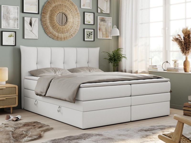 Łóżko kontynentalne MKS Meble PREMIUM 10 KING 160x200 H4 Biały ecoskóra 1szt.