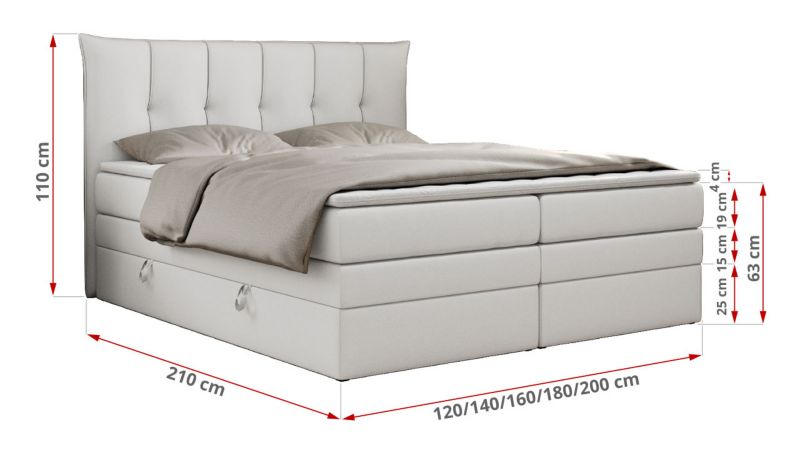 Łóżko kontynentalne MKS Meble PREMIUM 10 KING 160x200 H4 Biały ecoskóra 1szt.