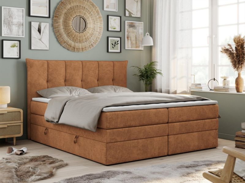 Łóżko kontynentalne MKS Meble PREMIUM 10 KING 180x200 H3 Pomarańczowy struktura 1szt.