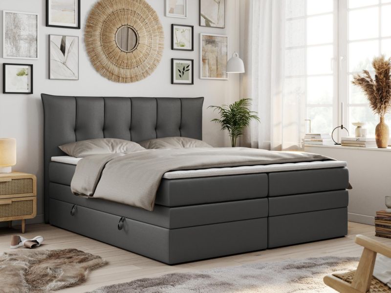 Łóżko kontynentalne MKS Meble PREMIUM 10 KING 180x200 H4 Ciemnoszary ecoskóra 1szt.