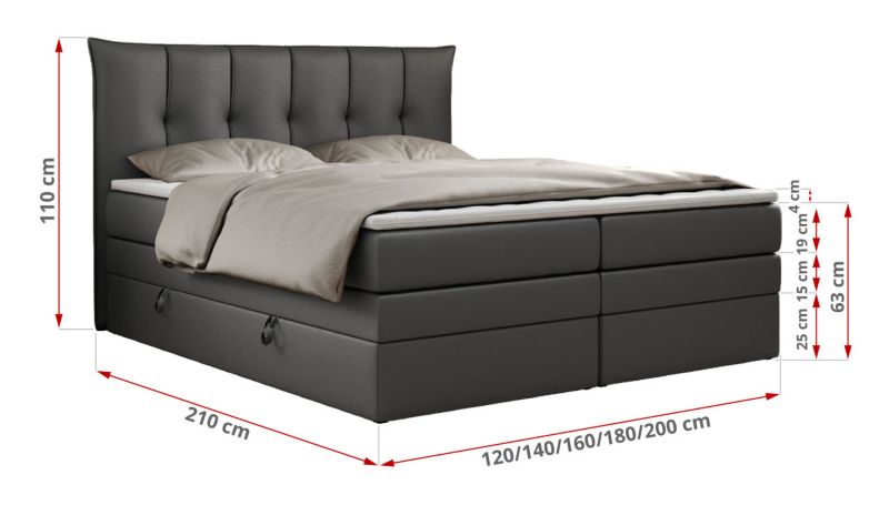 Łóżko kontynentalne MKS Meble PREMIUM 10 KING 180x200 H4 Ciemnoszary ecoskóra 1szt.