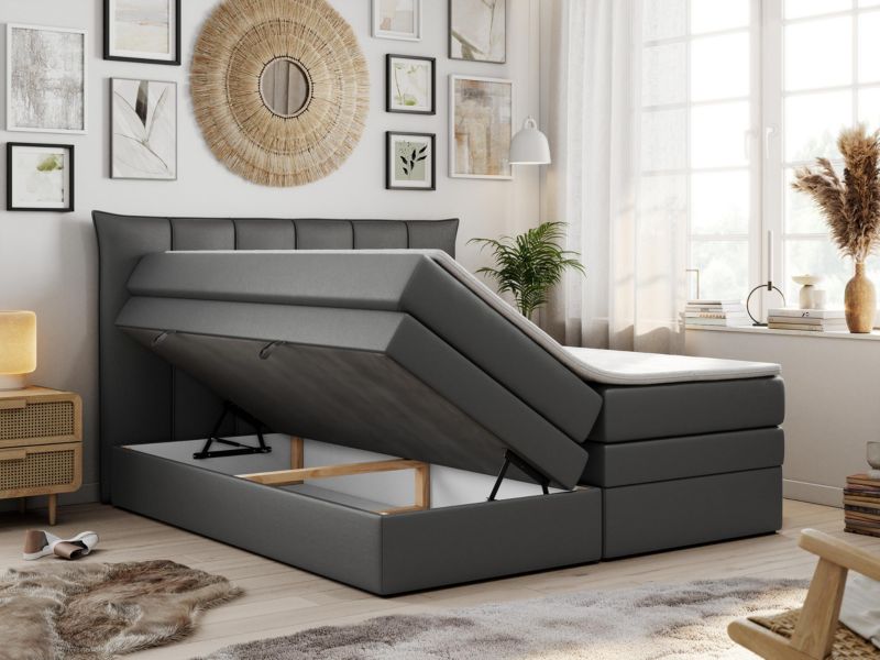 Łóżko kontynentalne MKS Meble PREMIUM 10 KING 180x200 H4 Ciemnoszary ecoskóra 1szt.