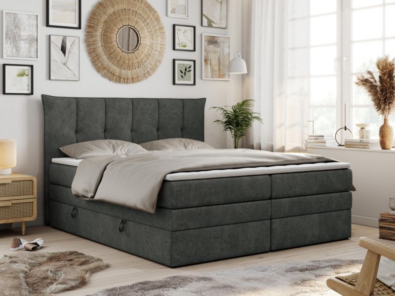 Łóżko kontynentalne MKS Meble PREMIUM 10 KING 180x200 H4 Ciemnoszary struktura 1szt.