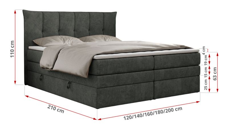 Łóżko kontynentalne MKS Meble PREMIUM 10 KING 180x200 H4 Ciemnoszary struktura 1szt.