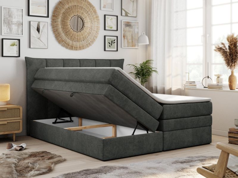 Łóżko kontynentalne MKS Meble PREMIUM 10 KING 180x200 H4 Ciemnoszary struktura 1szt.