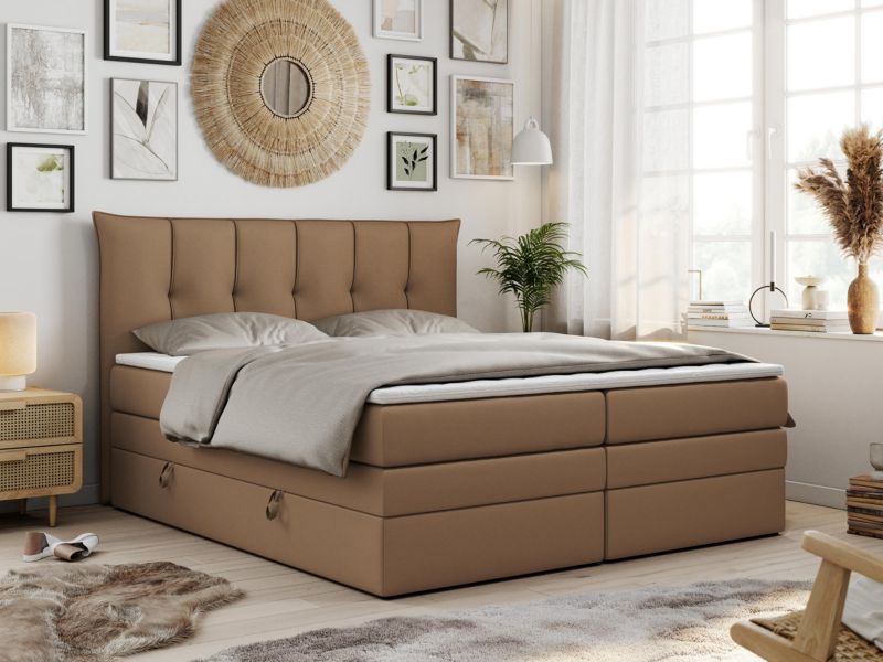 Łóżko kontynentalne MKS Meble PREMIUM 10 KING 200x200 H3 Brązowy ecoskóra 1szt.