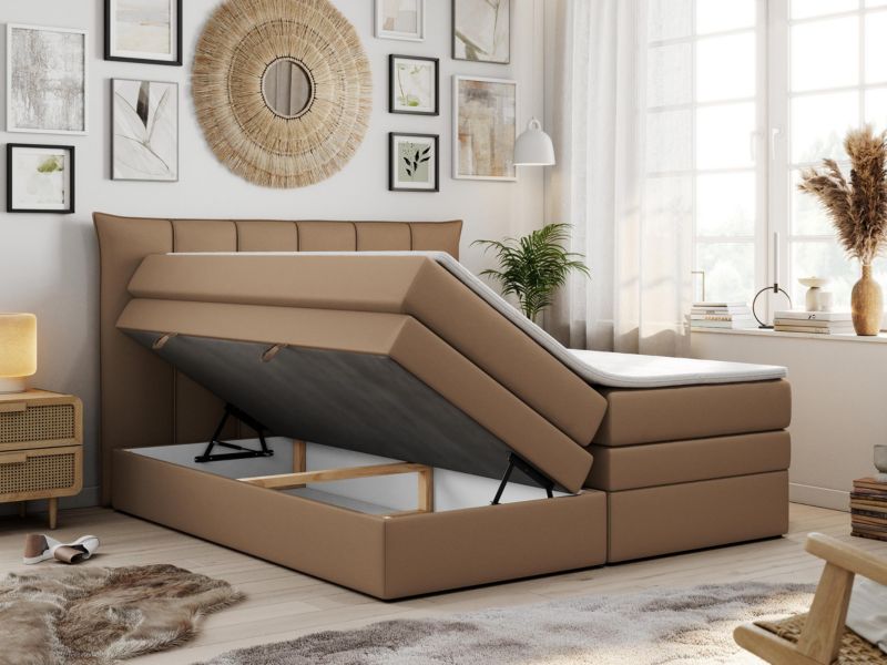 Łóżko kontynentalne MKS Meble PREMIUM 10 KING 200x200 H3 Brązowy ecoskóra 1szt.