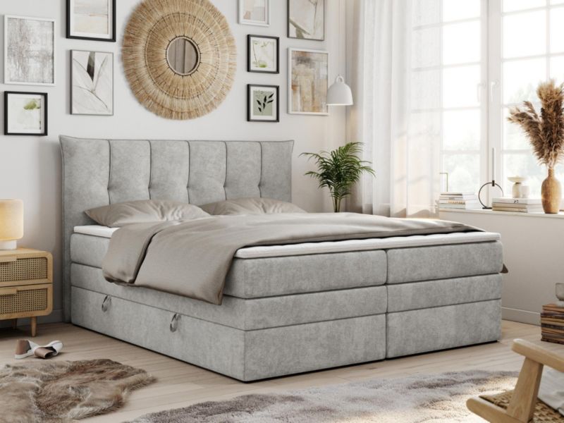 Łóżko kontynentalne MKS Meble PREMIUM 10 KING 200x200 H4 Jasnoszary struktura 1szt.
