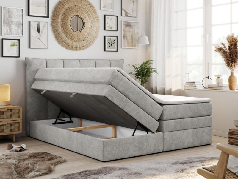 Łóżko kontynentalne MKS Meble PREMIUM 10 KING 200x200 H4 Jasnoszary struktura 1szt.