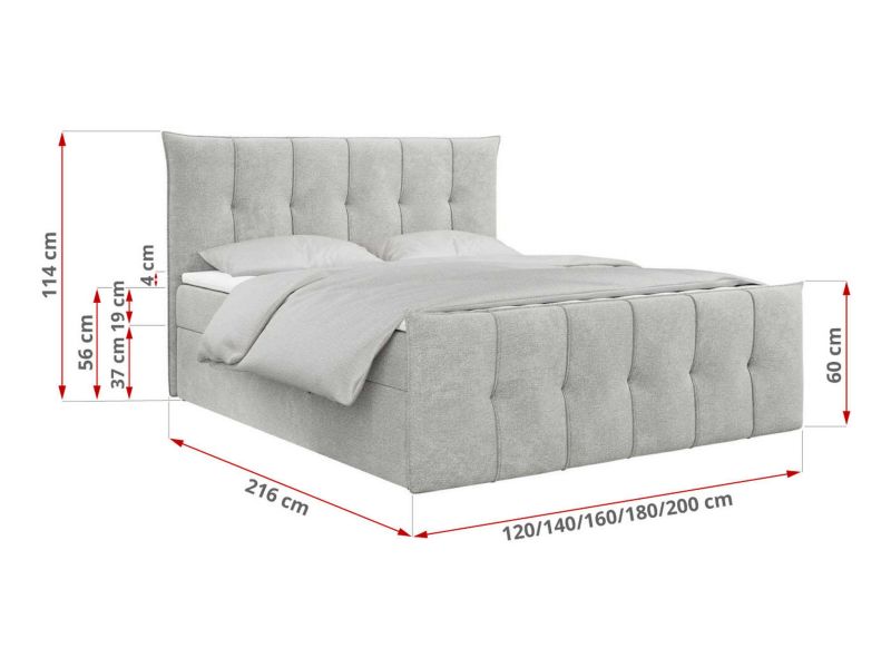 Łóżko kontynentalne MKS Meble PREMIUM 11 120x200 H4 Jasnoszary struktura 1szt.