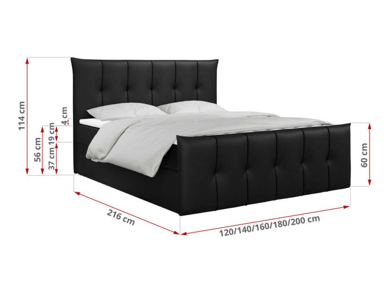 Łóżko kontynentalne MKS Meble PREMIUM 11 160x200 H4 Czarny ecoskóra 1szt.