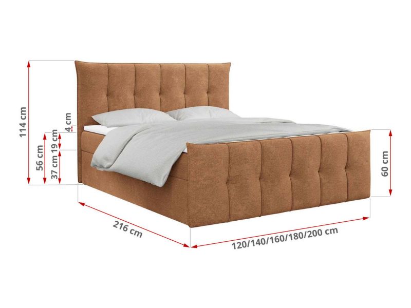 Łóżko kontynentalne MKS Meble PREMIUM 11 160x200 H4 Pomarańczowy struktura 1szt.