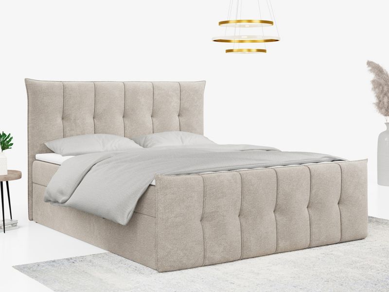 Łóżko kontynentalne MKS Meble PREMIUM 11 180x200 H4 Beżowy struktura 1szt.