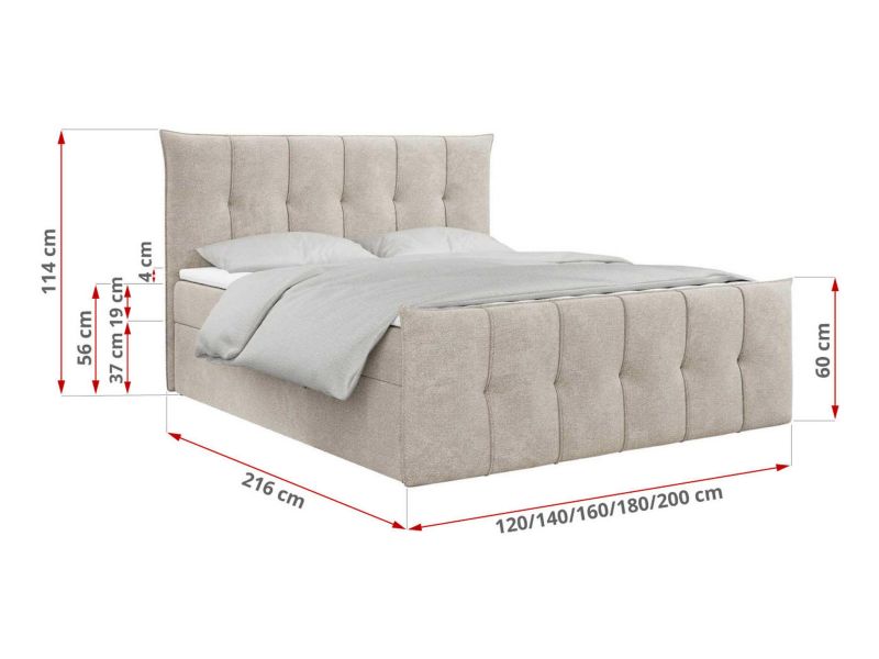 Łóżko kontynentalne MKS Meble PREMIUM 11 180x200 H4 Beżowy struktura 1szt.