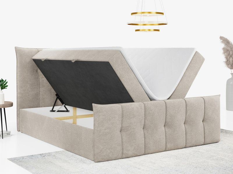 Łóżko kontynentalne MKS Meble PREMIUM 11 180x200 H4 Beżowy struktura 1szt.