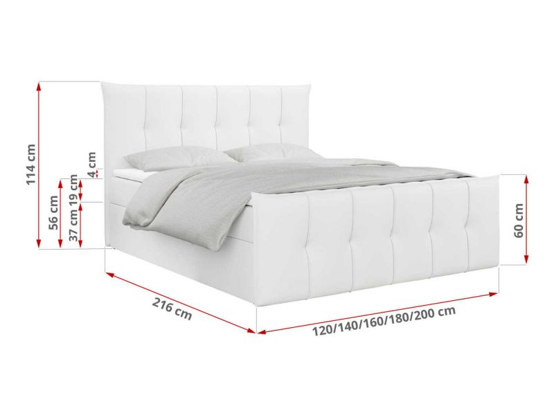 Łóżko kontynentalne MKS Meble PREMIUM 11 180x200 H4 Biały ecoskóra 1szt.