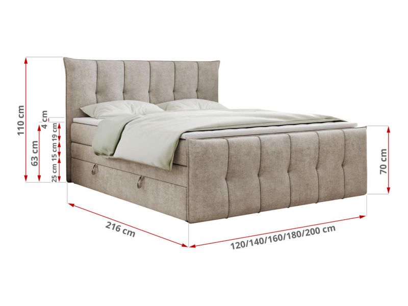 Łóżko kontynentalne MKS Meble PREMIUM 11 KING 120x200 H3 Beżowy struktura 1szt.