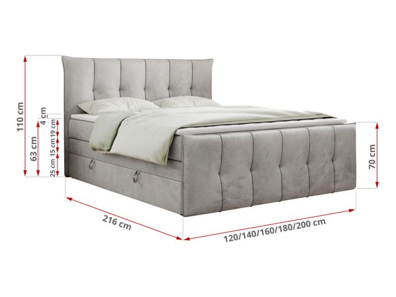 Łóżko kontynentalne MKS Meble PREMIUM 11 KING 120x200 H3 Jasnoszary welvet 1szt.