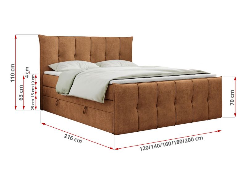 Łóżko kontynentalne MKS Meble PREMIUM 11 KING 120x200 H3 Pomarańczowy struktura 1szt.