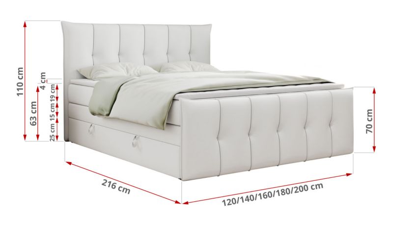 Łóżko kontynentalne MKS Meble PREMIUM 11 KING 120x200 H4 Biały ecoskóra 1szt.
