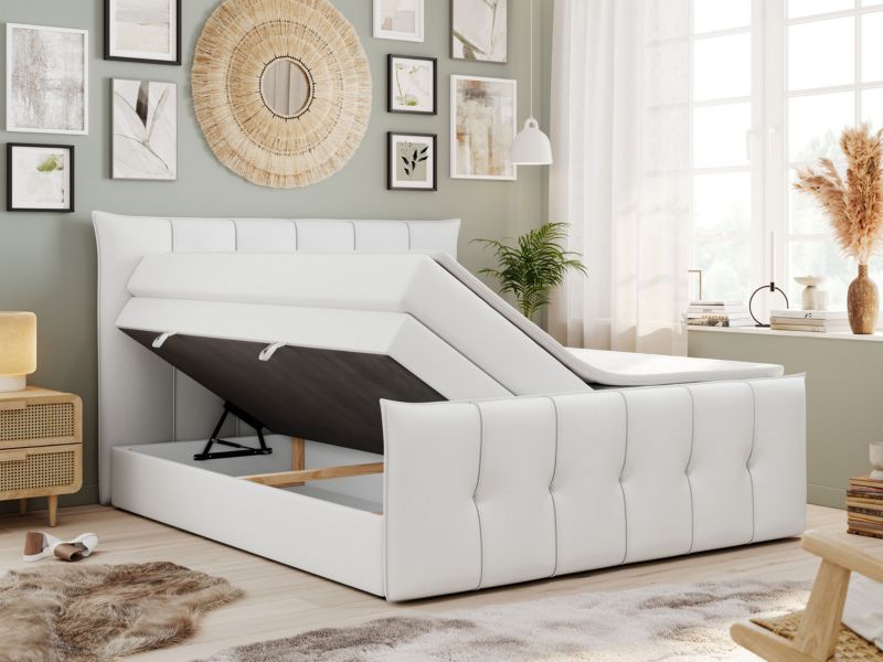 Łóżko kontynentalne MKS Meble PREMIUM 11 KING 120x200 H4 Biały ecoskóra 1szt.