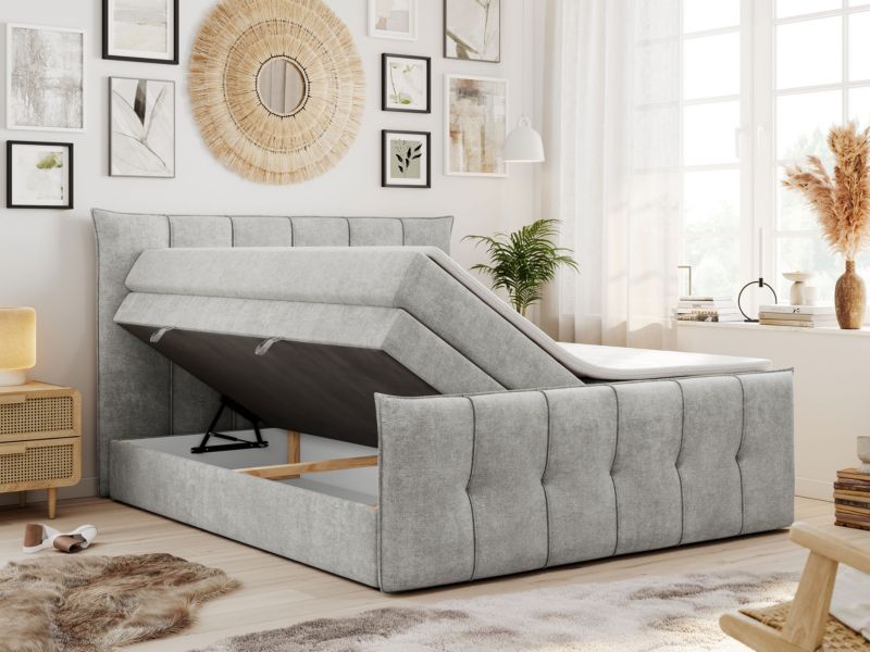 Łóżko kontynentalne MKS Meble PREMIUM 11 KING 120x200 H4 Jasnoszary struktura 1szt.