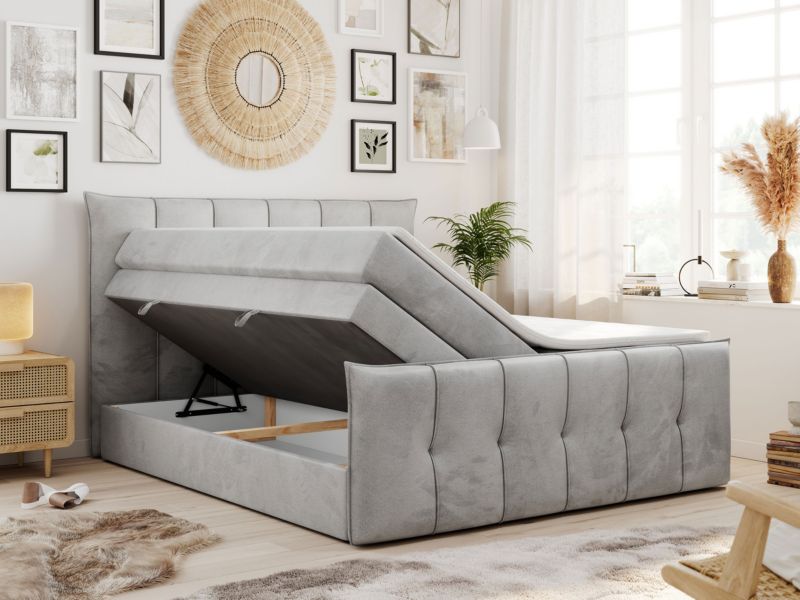 Łóżko kontynentalne MKS Meble PREMIUM 11 KING 120x200 H4 Jasnoszary welvet 1szt.