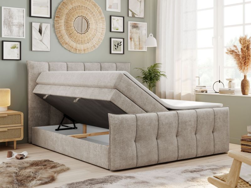 Łóżko kontynentalne MKS Meble PREMIUM 11 KING 140x200 H3 Beżowy struktura 1szt.