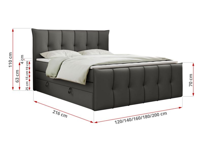Łóżko kontynentalne MKS Meble PREMIUM 11 KING 140x200 H3 Ciemnoszary ecoskóra 1szt.