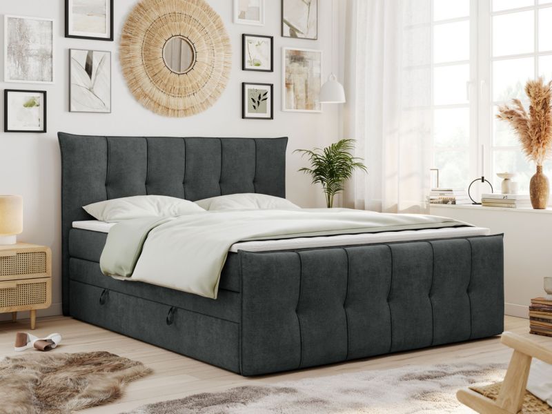 Łóżko kontynentalne MKS Meble PREMIUM 11 KING 140x200 H4 Ciemnoszary struktura 1szt.