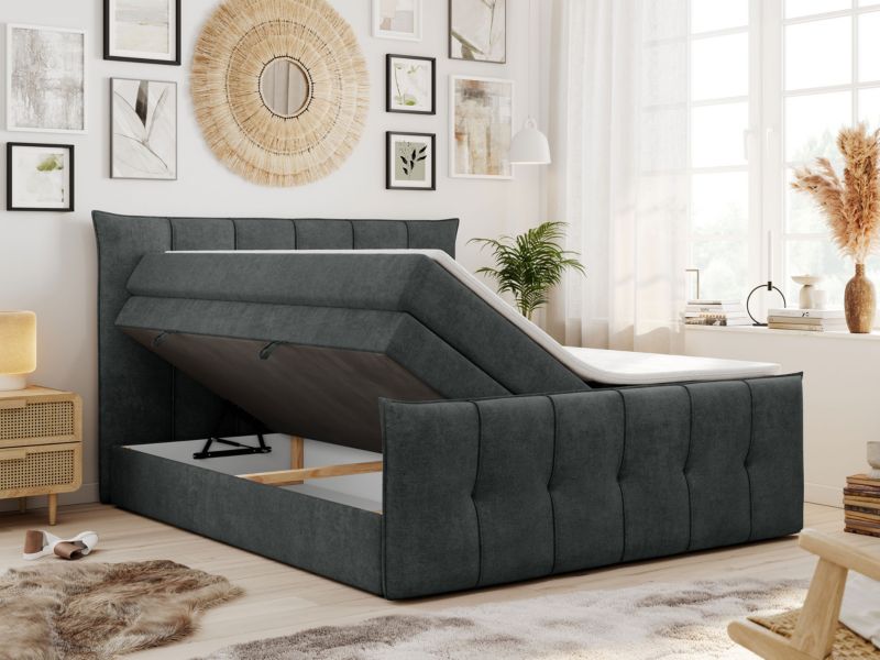 Łóżko kontynentalne MKS Meble PREMIUM 11 KING 140x200 H4 Ciemnoszary struktura 1szt.