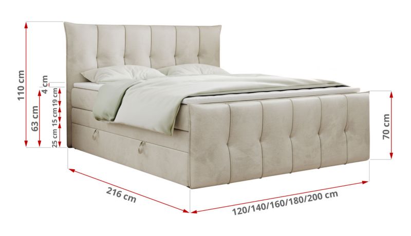 Łóżko kontynentalne MKS Meble PREMIUM 11 KING 160x200 H3 Beżowy welvet 1szt.