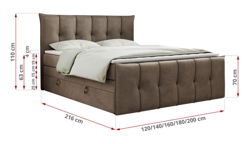 Łóżko kontynentalne MKS Meble PREMIUM 11 KING 160x200 H4 Brązowy welvet 1szt.