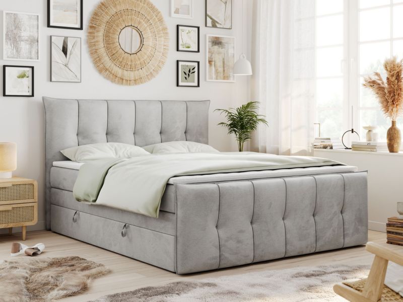 Łóżko kontynentalne MKS Meble PREMIUM 11 KING 160x200 H4 Jasnoszary welvet 1szt.