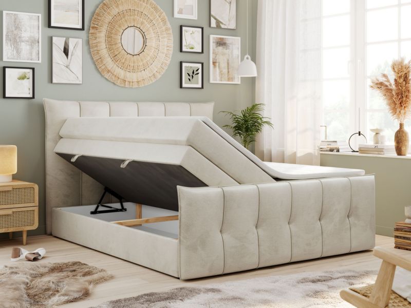 Łóżko kontynentalne MKS Meble PREMIUM 11 KING 180x200 H3 Beżowy welvet 1szt.