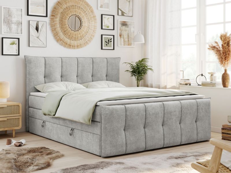 Łóżko kontynentalne MKS Meble PREMIUM 11 KING 180x200 H3 Jasnoszary struktura 1szt.